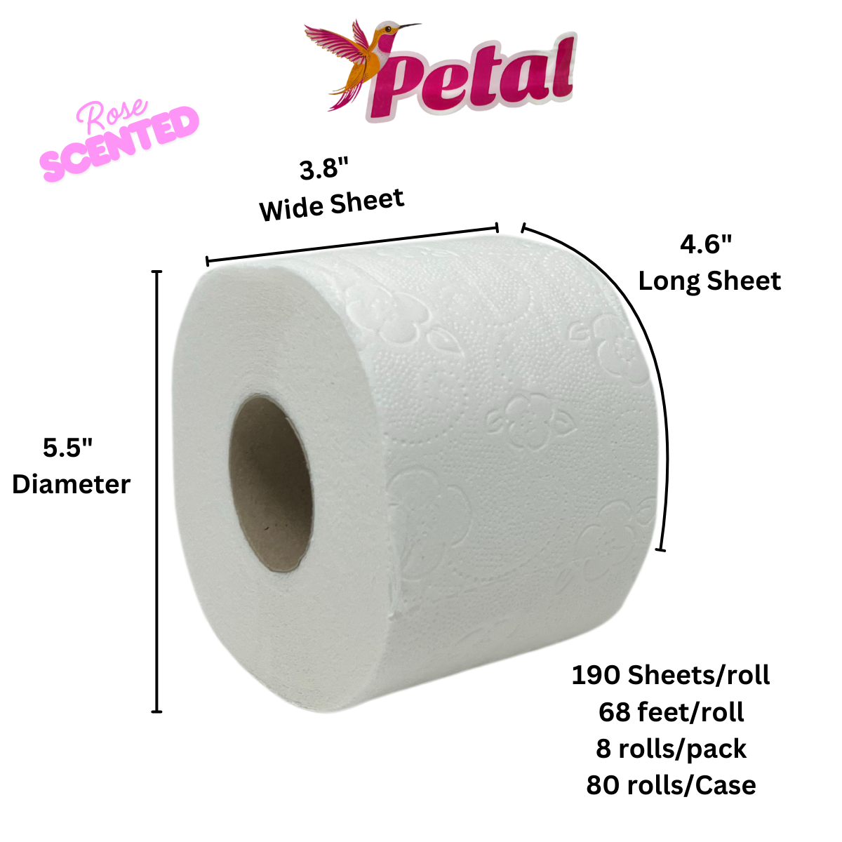 Petal Rose Scented Toilet Paper Rolls - 4 Ply Toilet Paper Rolls - 8 Rolls/Pack - 80 Rolls/Case