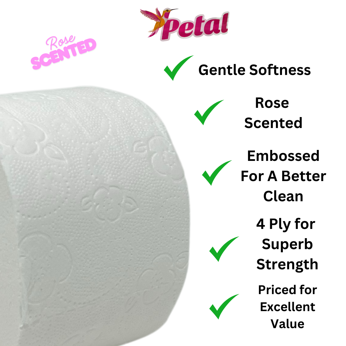 Petal Rose Scented Toilet Paper Rolls - 4 Ply Toilet Paper Rolls - 8 Rolls/Pack - 80 Rolls/Case
