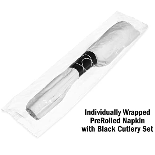 600 ct Pre Rolled Napkin with Plastic Silverware Sets - Extra Heavy Duty Knife Fork Spoon Napkin Sets - Individually Wrapped Packets