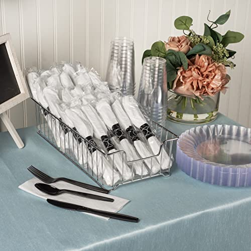 600 ct Pre Rolled Napkin with Plastic Silverware Sets - Extra Heavy Duty Knife Fork Spoon Napkin Sets - Individually Wrapped Packets