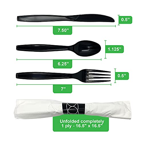 600 ct Pre Rolled Napkin with Plastic Silverware Sets - Extra Heavy Duty Knife Fork Spoon Napkin Sets - Individually Wrapped Packets