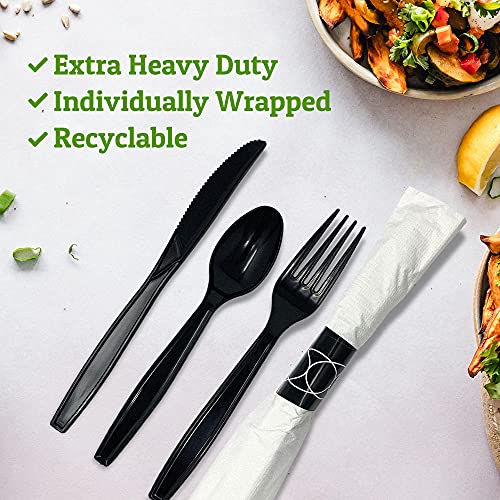 600 ct Pre Rolled Napkin with Plastic Silverware Sets - Extra Heavy Duty Knife Fork Spoon Napkin Sets - Individually Wrapped Packets
