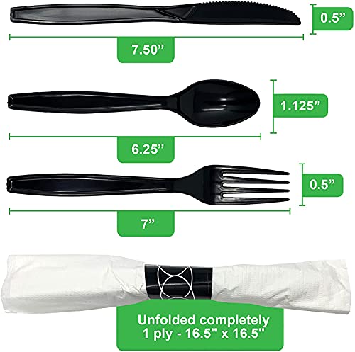 600 ct Pre Rolled Napkin with Plastic Silverware Sets - Extra Heavy Duty Knife Fork Spoon Napkin Sets - Individually Wrapped Packets