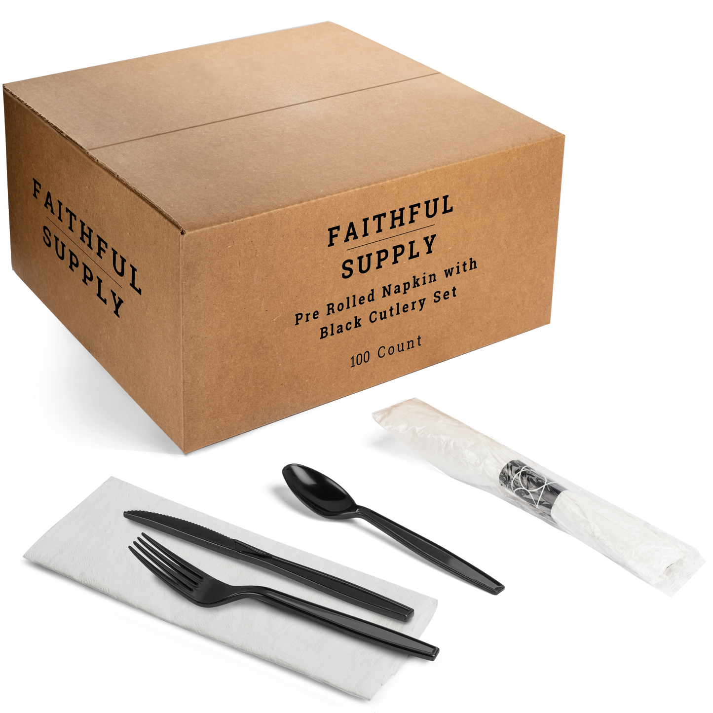600 ct Pre Rolled Napkin with Plastic Silverware Sets - Extra Heavy Duty Knife Fork Spoon Napkin Sets - Individually Wrapped Packets