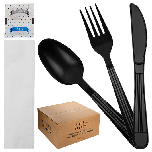 Plastic Cutlery Packets - Individually Wrapped with Fork, Knife, Spoon and Salt/Pepper Packets